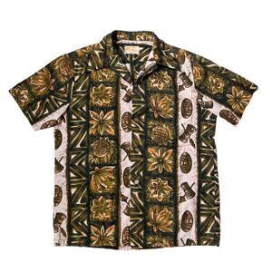 60s 70s Vintage Ui-Maikai Hawaiian Shirt Pointed Collar Tropical Tiki Print.